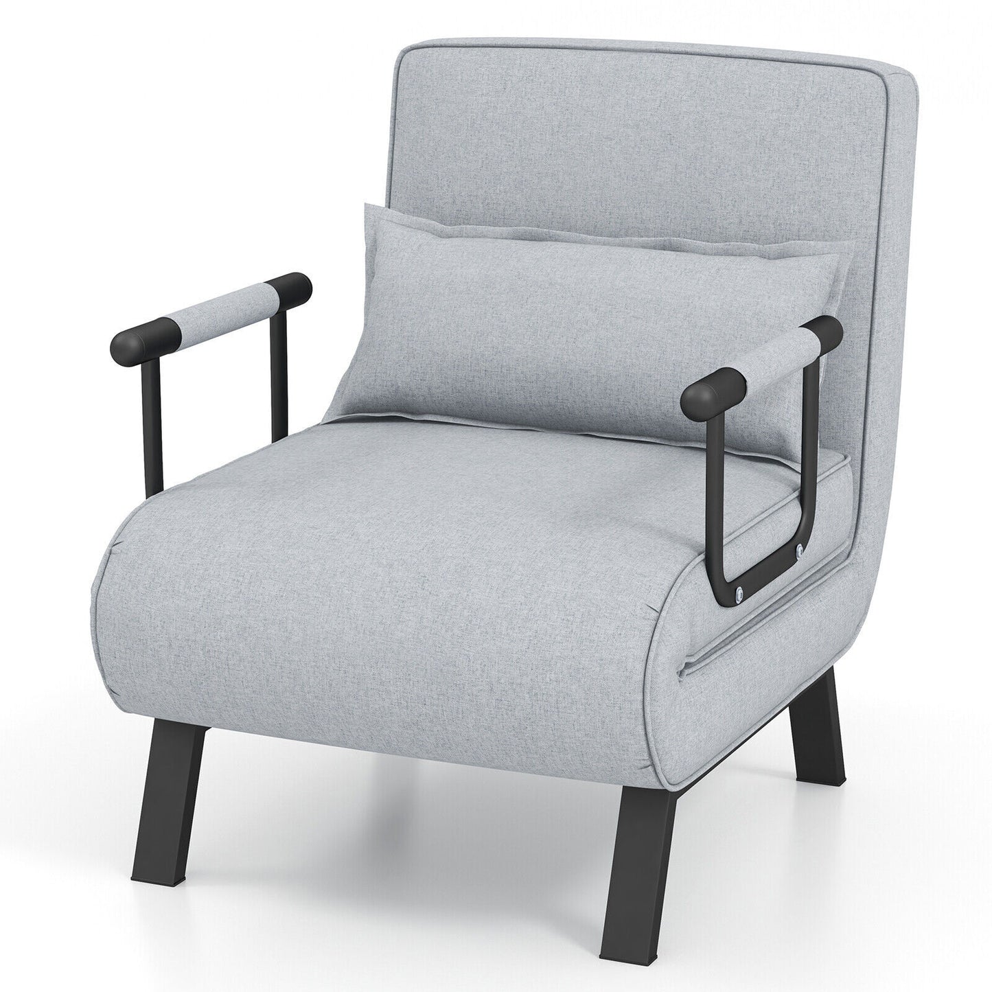Convertible Folding Sleeper Lounge Chair with 6 Positions and Plush Pillow