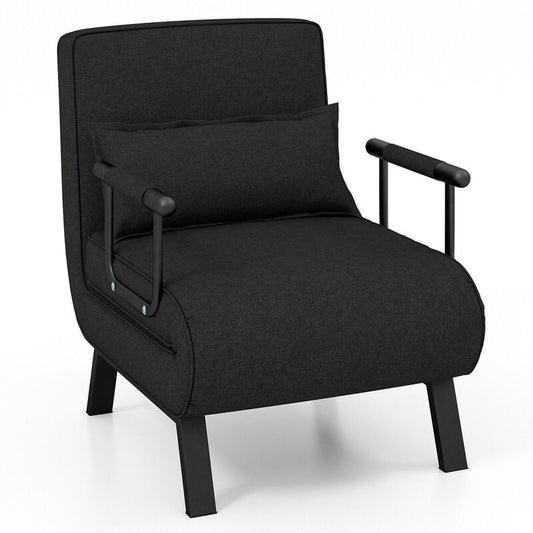 Convertible Folding Sleeper Lounge Chair with 6 Positions and Plush Pillow