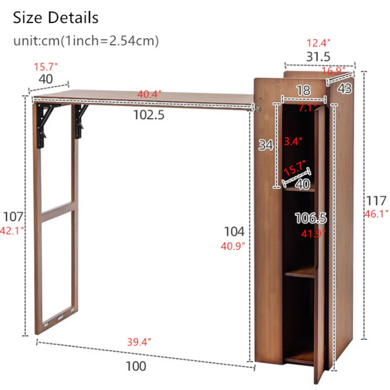 Compact Folding Bamboo Bar Table with Removable Storage Shelves