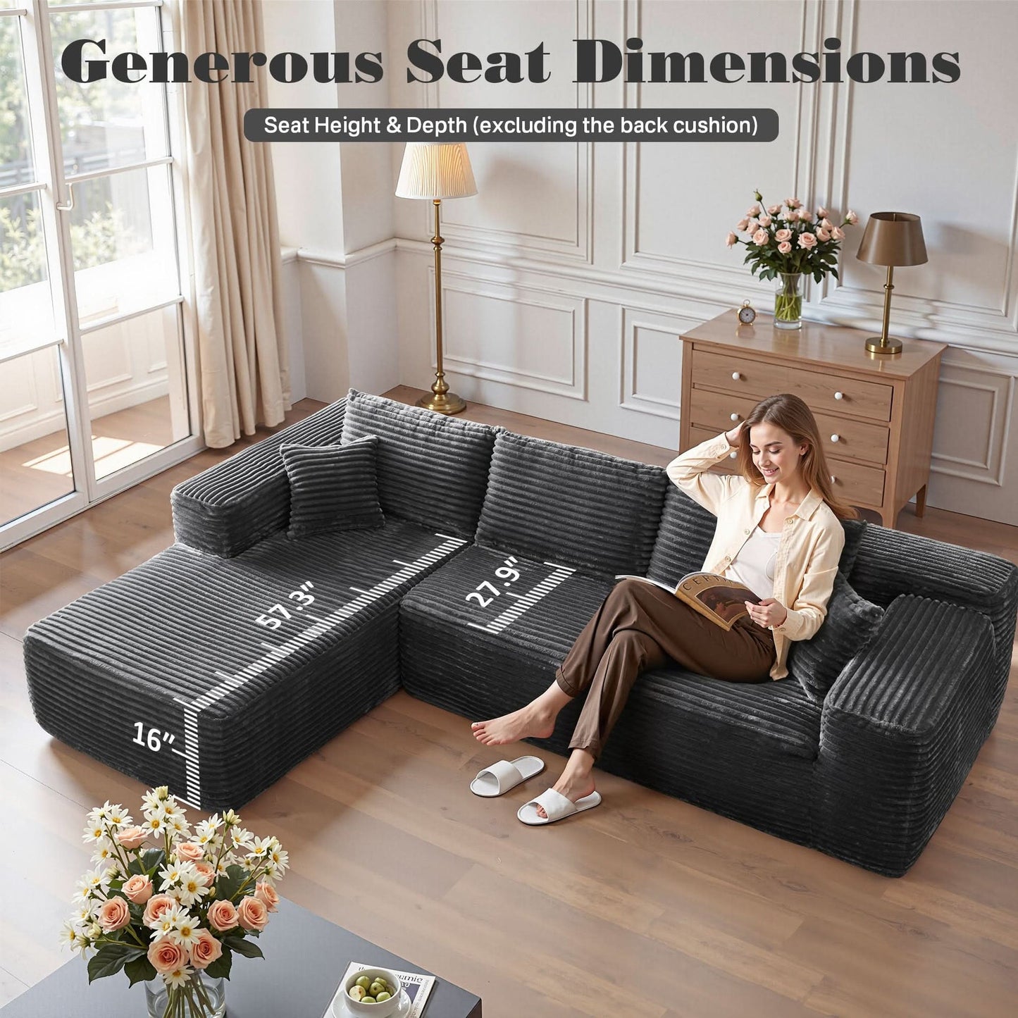 104" L-Shape Modular Couch with Chaise