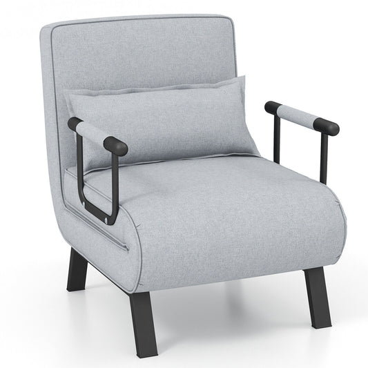 Convertible Folding Sleeper Lounge Chair with 6 Positions and Plush Pillow