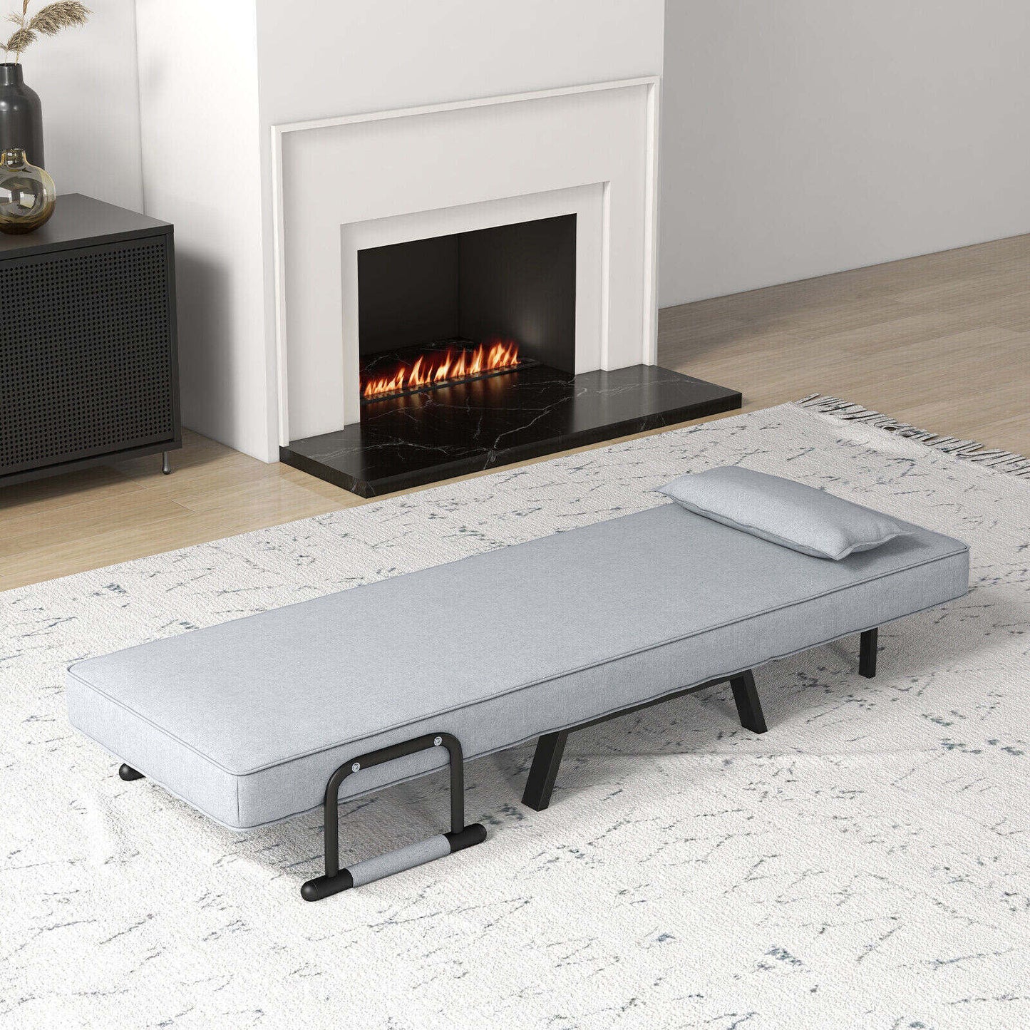 Convertible Folding Sleeper Lounge Chair with 6 Positions and Plush Pillow