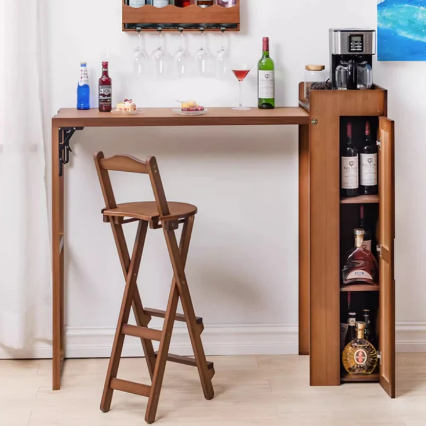 Compact Folding Bamboo Bar Table with Removable Storage Shelves