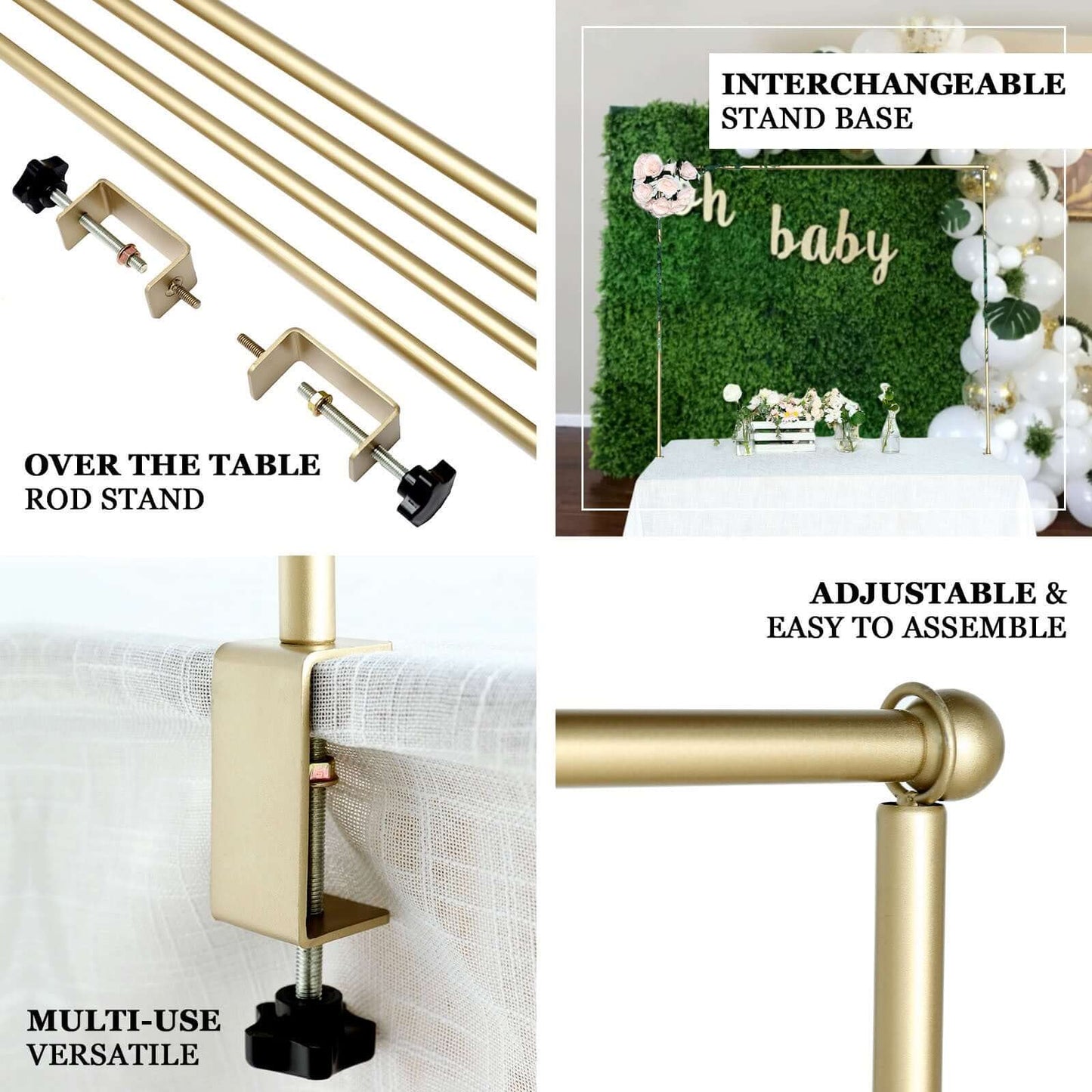 Over The Table Rod Stand 42" in Metal Gold with Clamps